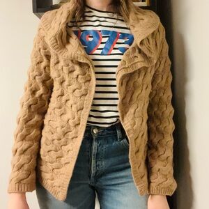 Magaschoni camel chunky open sweater size Large